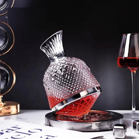 360 Rotating Wine Decanter Tumbler 1500ml Decanter Dispenser Crystal Glass Bottle Wine Aerator Mirror Jug Gift Bar Decoration