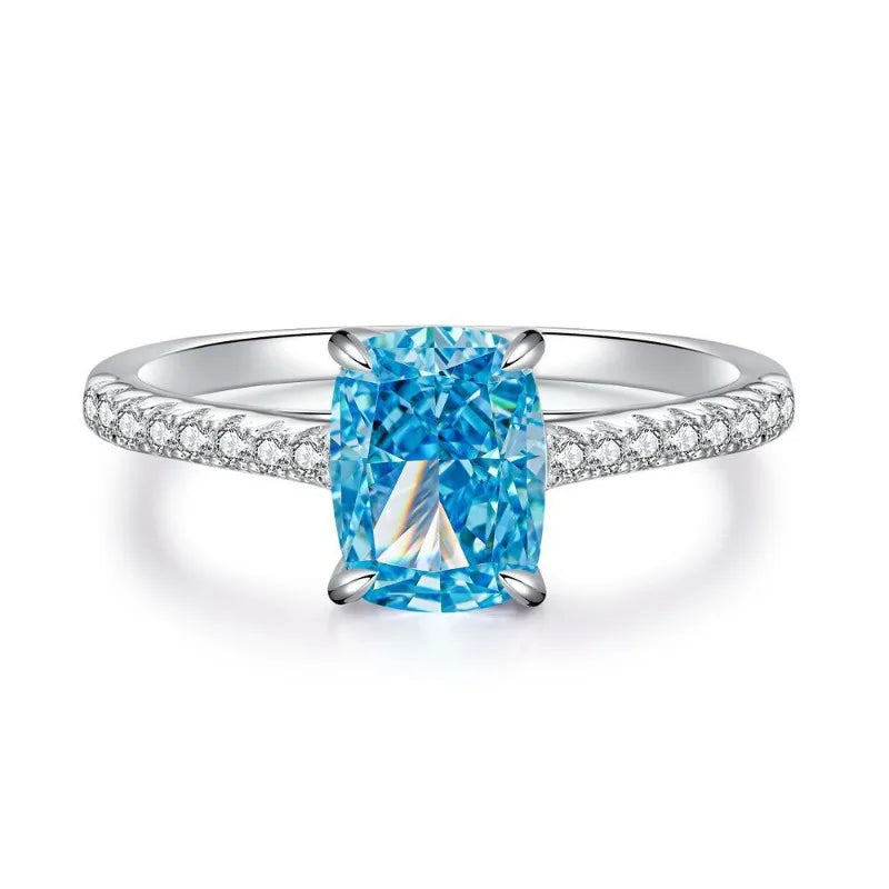 Shining U S925 Silver High Carbon Diamond 2CT Yellow Gems Ring for Women Radiant Cut Fine Jewelry Gift
