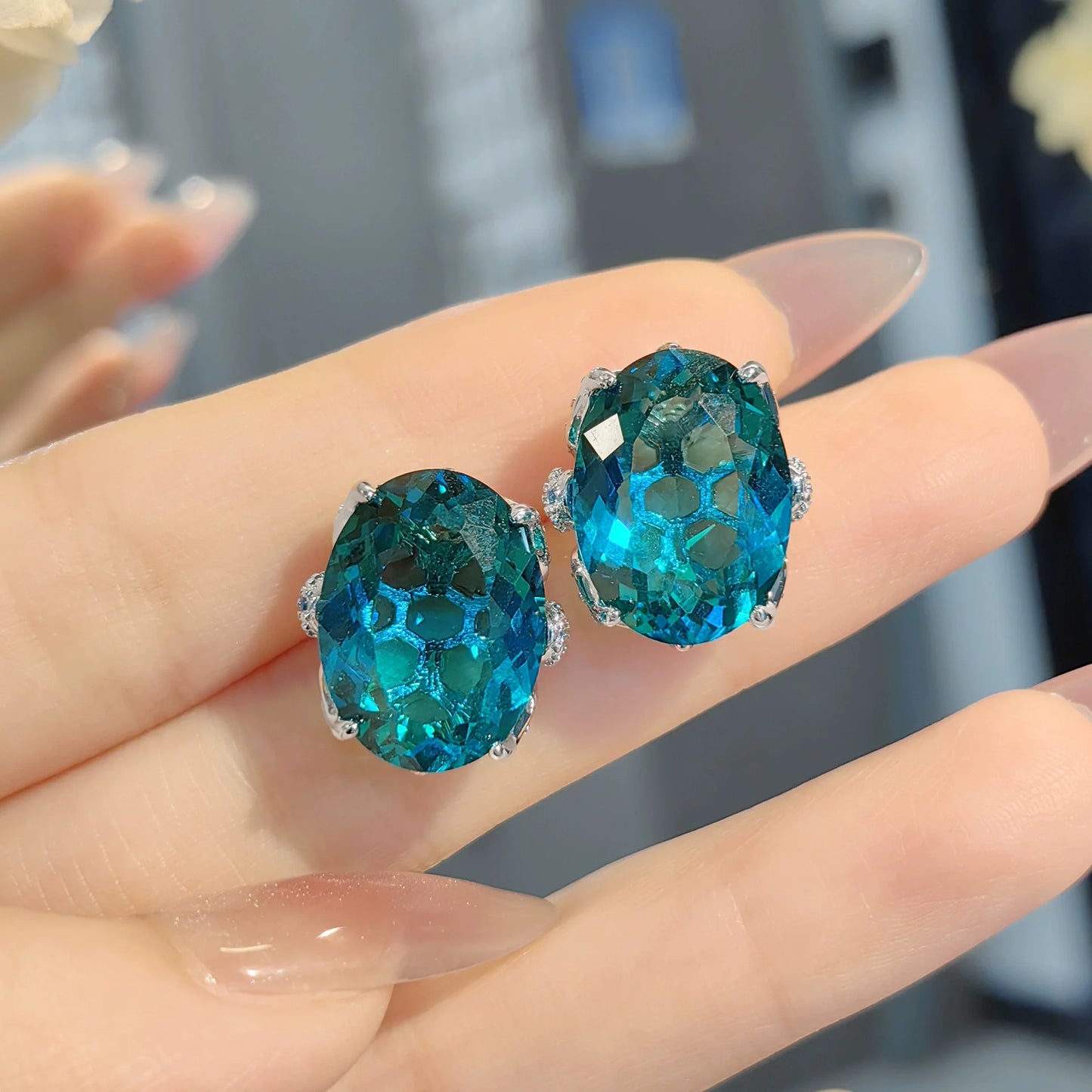 925 Silver Shiny Zircon Water Blue Pink Diamond Colorful Pendant Necklace For Women Choker Girls Wedding Party Luxury Jewelry