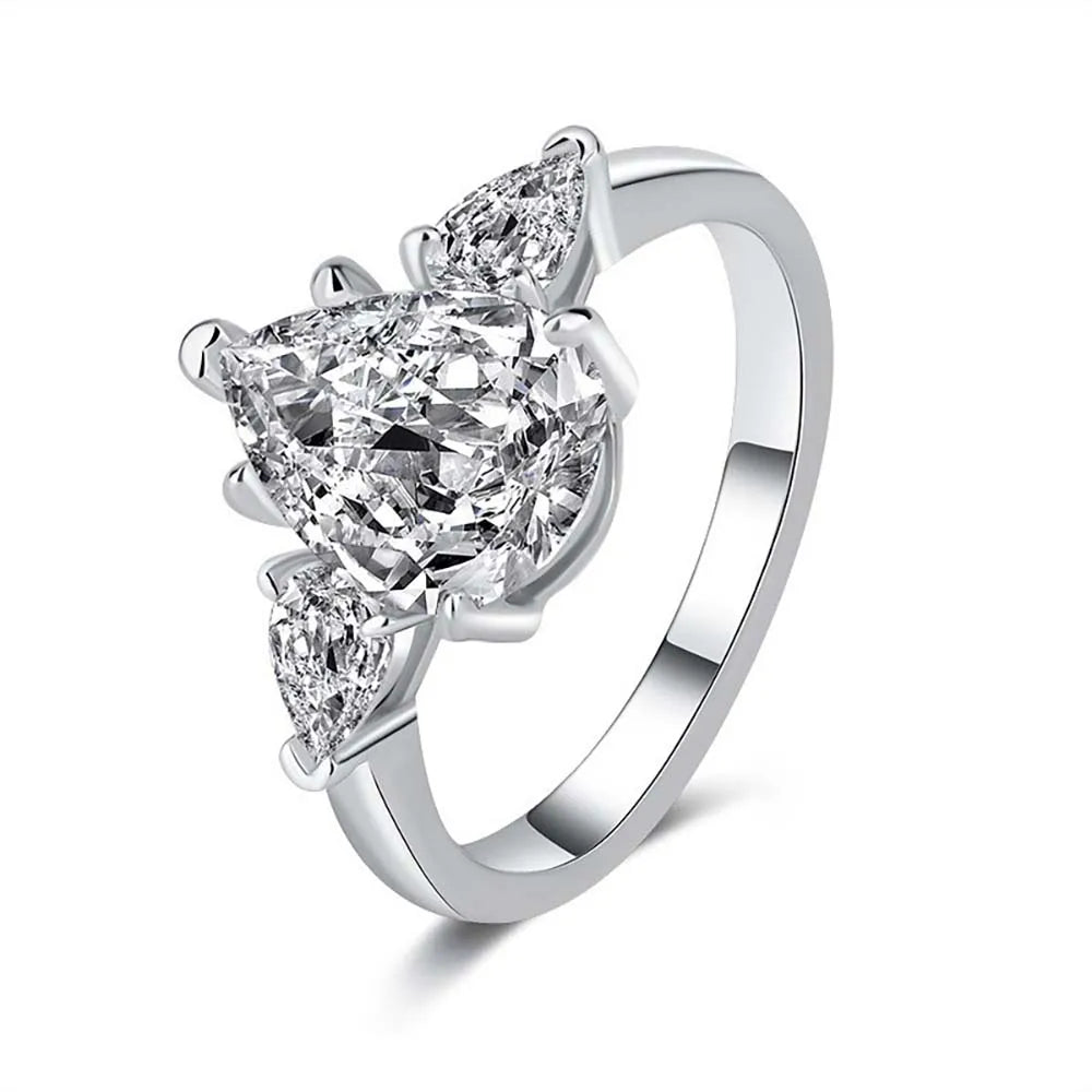 MUXIFC Pear Cut Moissanite Ring for Women Pink 3 Stone D Color Lab Diamond Wedding Band S925 Sterling Silver Fine Jewelry Gift
