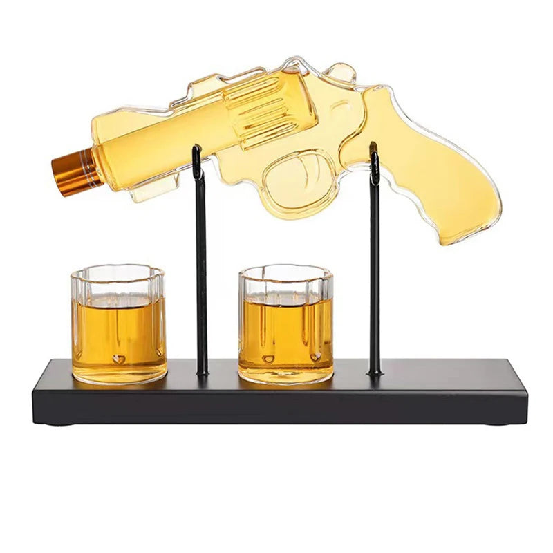 Whiskey Decanter Set  - Etched World Globe Design with Wooden Base & 2 Glasses Beverage Drink Liquor Dispenser -Gift Set for Men
