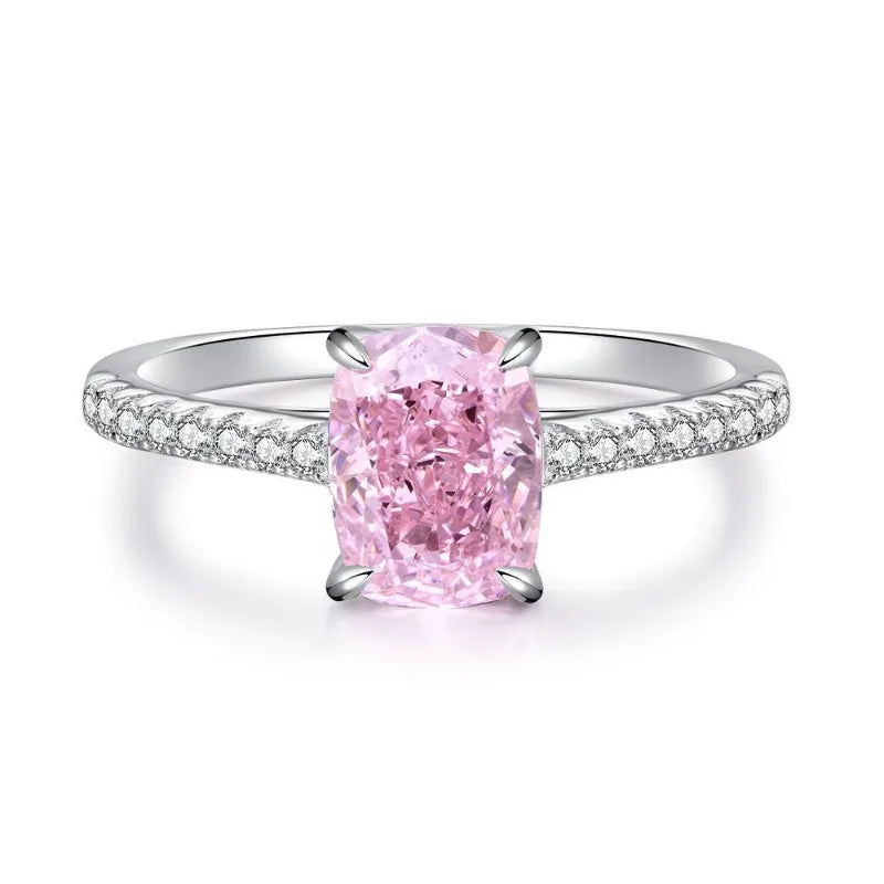 Shining U S925 Silver High Carbon Diamond 2CT Yellow Gems Ring for Women Radiant Cut Fine Jewelry Gift