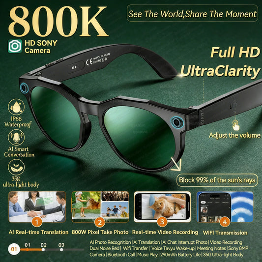 New Smart Bluetooth Sunglasses Open Ear Headphones ENC Noise Reduction Hands-Free Calling Waterproof Music Player AI Glasses Men