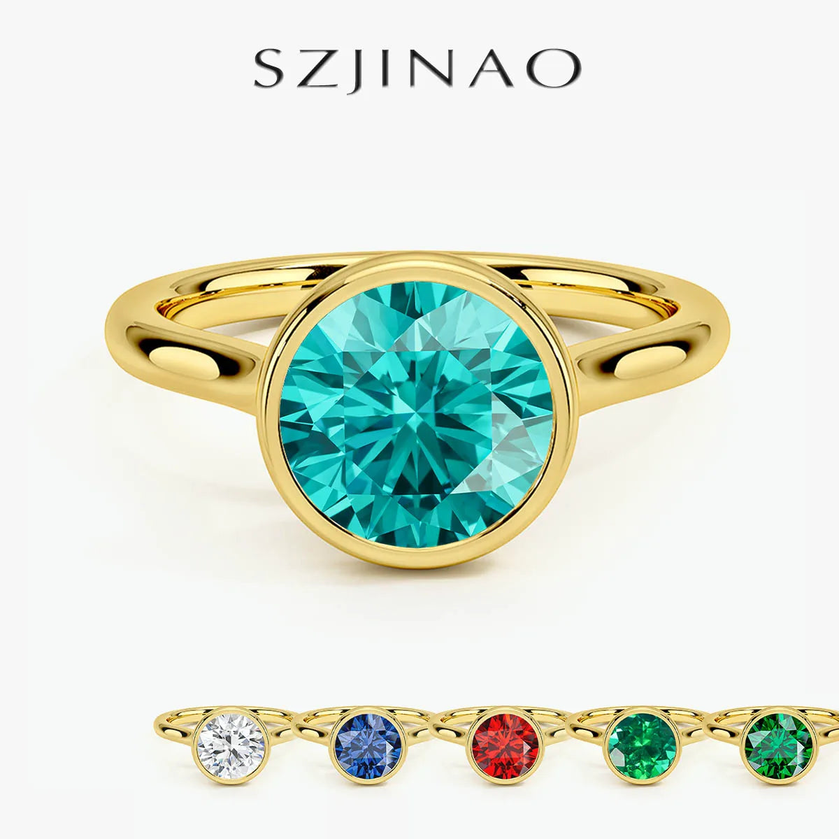 Szjinao 14K Gold Lab-Grown Paraiba Ring Real Au585 Lab Colombian Emerald Solitaire Ring for Women Man Colorful Fine Jewelry Gift