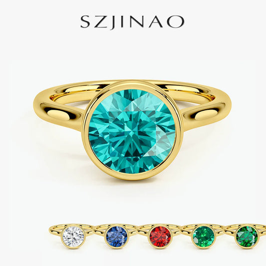Szjinao 14K Gold Lab-Grown Paraiba Ring Real Au585 Lab Colombian Emerald Solitaire Ring for Women Man Colorful Fine Jewelry Gift