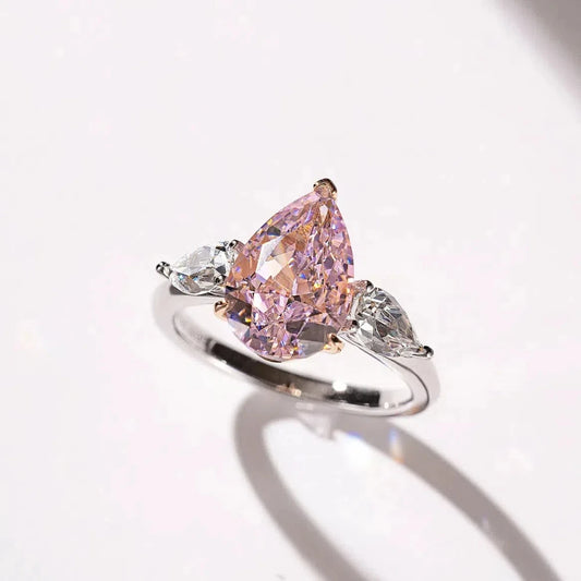 4 Ct Pear-Shaped Synthetic Pink Lab Diamond Engagement Ring With 925 Sterling Silver Pink Water Drop Ring