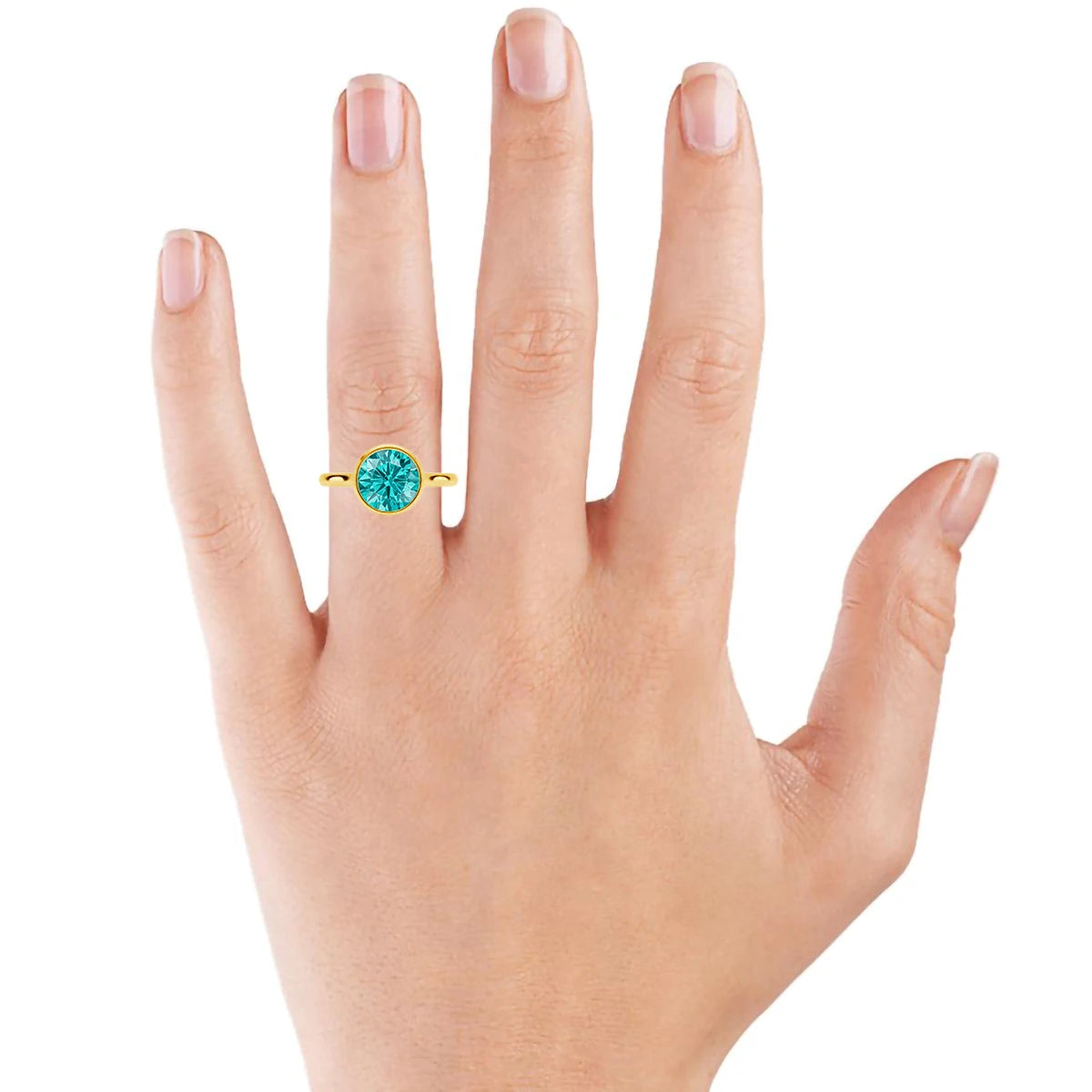 Szjinao 14K Gold Lab-Grown Paraiba Ring Real Au585 Lab Colombian Emerald Solitaire Ring for Women Man Colorful Fine Jewelry Gift
