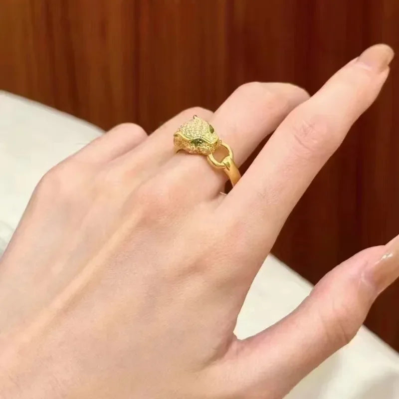 Real 18K Gold Leopard Head Ring AU750 Solid Non Demolded Leopard Head Ring Suitable for Both Men and Women Fine Jewelry