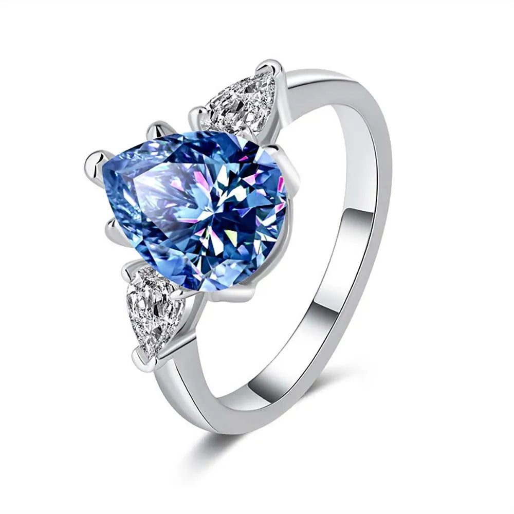 MUXIFC Pear Cut Moissanite Ring for Women Pink 3 Stone D Color Lab Diamond Wedding Band S925 Sterling Silver Fine Jewelry Gift