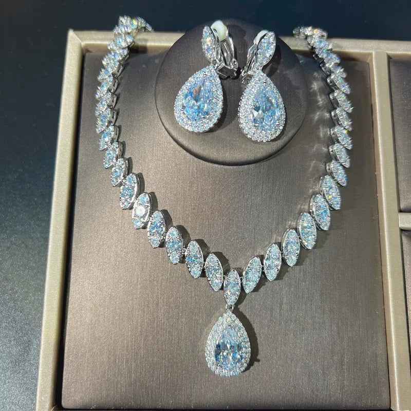 Bowknot Lab Pink Diamond Jewelry set 14K White Gold Engagement Wedding Earrings Necklace For Women Bridal Promise Gift