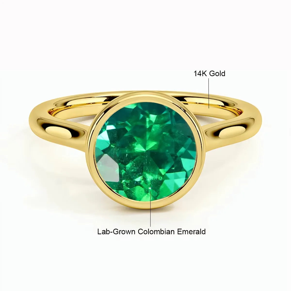 Szjinao 14K Gold Lab-Grown Paraiba Ring Real Au585 Lab Colombian Emerald Solitaire Ring for Women Man Colorful Fine Jewelry Gift