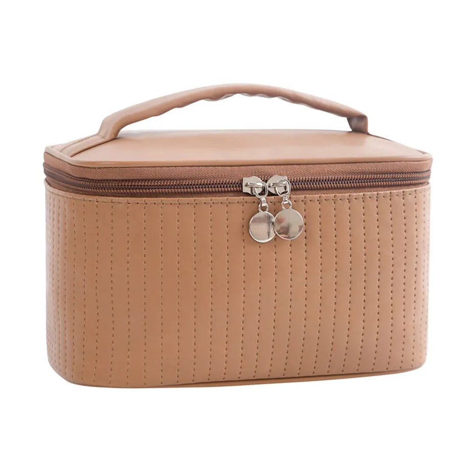 Makeup Bags for Women Travel Toiletry Cute Cases Bag Portable Solid Color Makeup Organizer Box Cosmetic Bag Neceser PU Leather