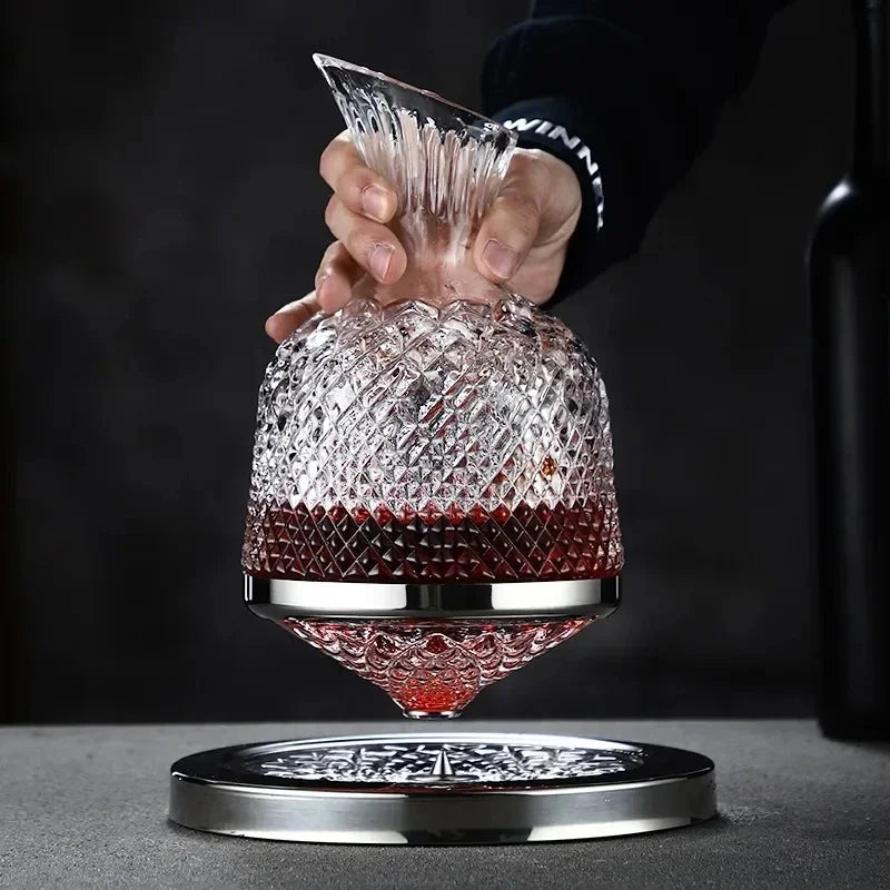 360 Rotating Wine Decanter Tumbler 1500ml Decanter Dispenser Crystal Glass Bottle Wine Aerator Mirror Jug Gift Bar Decoration