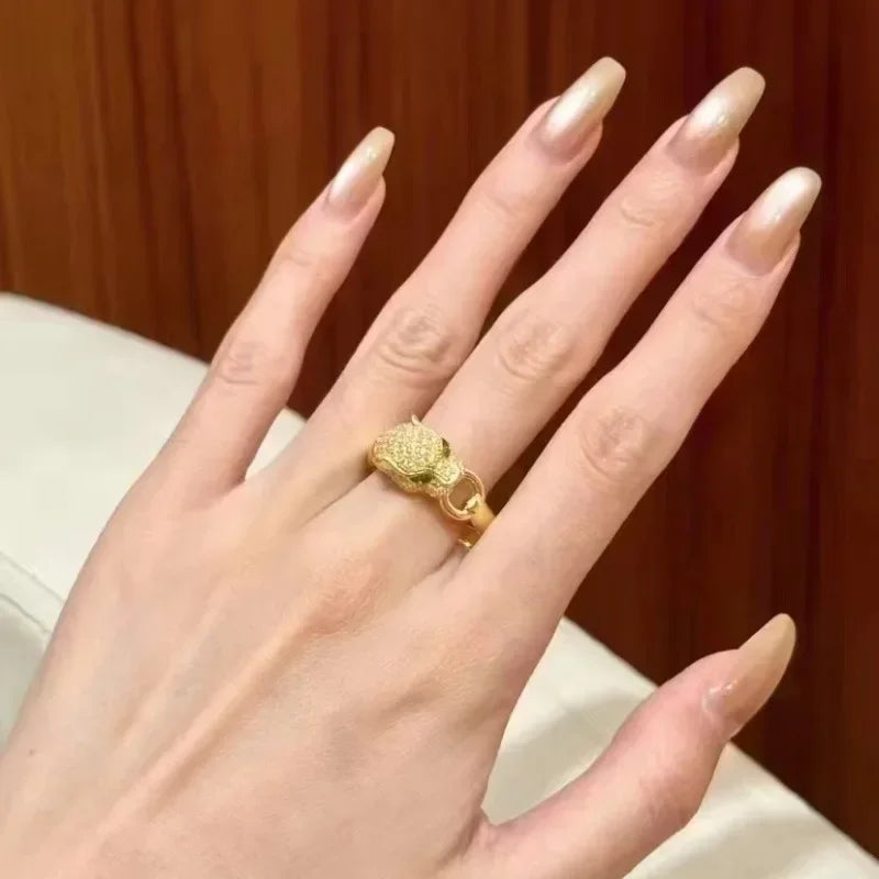 Real 18K Gold Leopard Head Ring AU750 Solid Non Demolded Leopard Head Ring Suitable for Both Men and Women Fine Jewelry