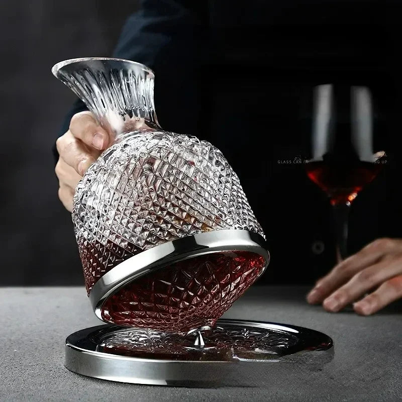 360 Rotating Wine Decanter Tumbler 1500ml Decanter Dispenser Crystal Glass Bottle Wine Aerator Mirror Jug Gift Bar Decoration