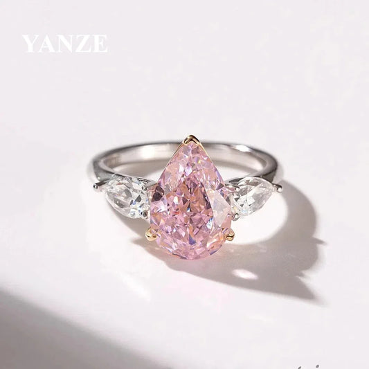 4 Ct Pear-Shaped Synthetic Pink Lab Diamond Engagement Ring With 925 Sterling Silver Pink Water Drop Ring