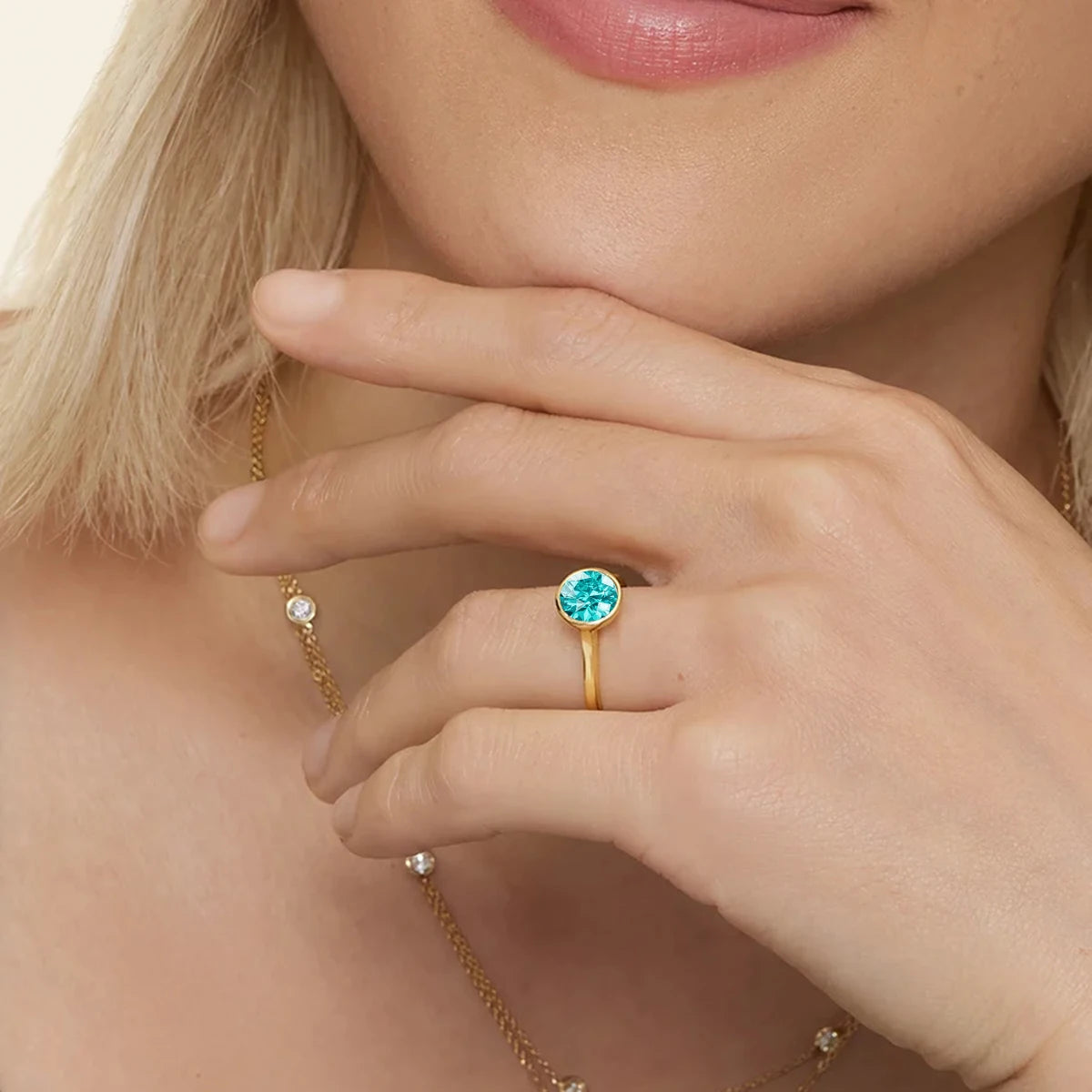 Szjinao 14K Gold Lab-Grown Paraiba Ring Real Au585 Lab Colombian Emerald Solitaire Ring for Women Man Colorful Fine Jewelry Gift