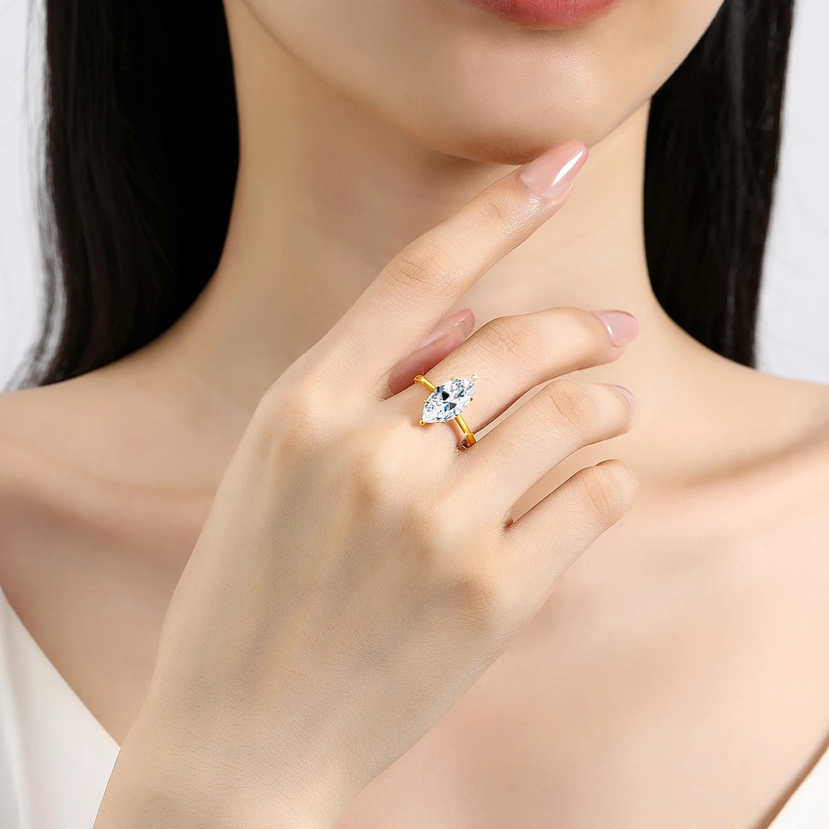 SDOOU 100% Real 14k Gold Engagement Ring Classic 2CT 3CT Marquise Moissanite Diamond Promise Ring Fine Jewelry Gift Ring for her
