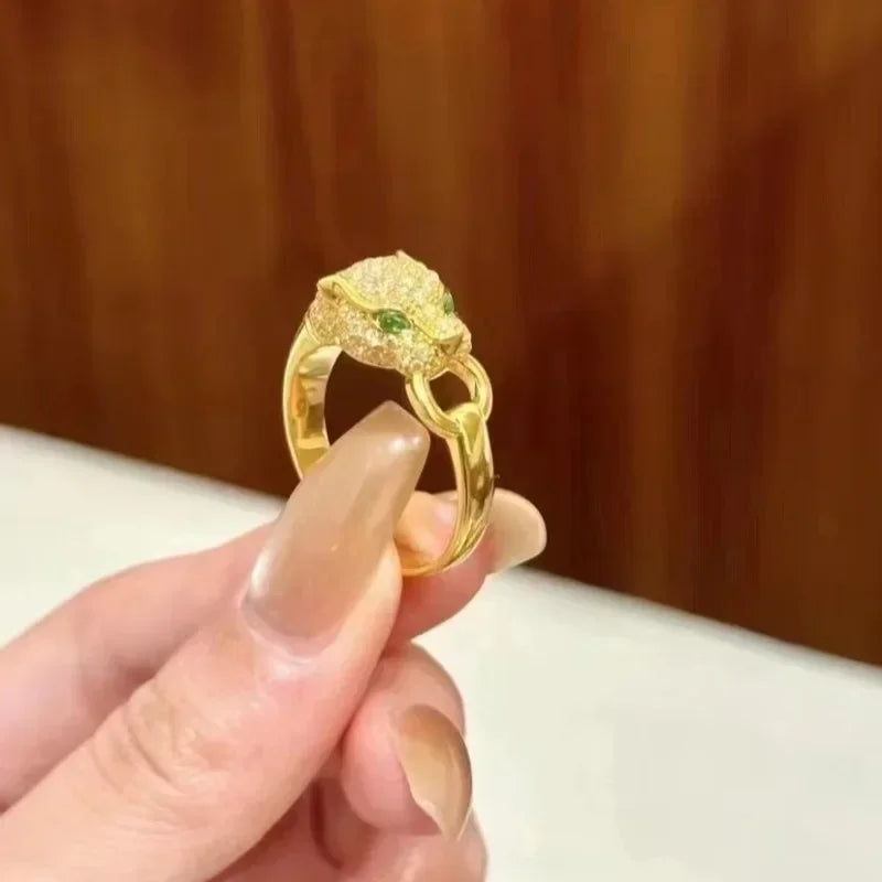 Real 18K Gold Leopard Head Ring AU750 Solid Non Demolded Leopard Head Ring Suitable for Both Men and Women Fine Jewelry