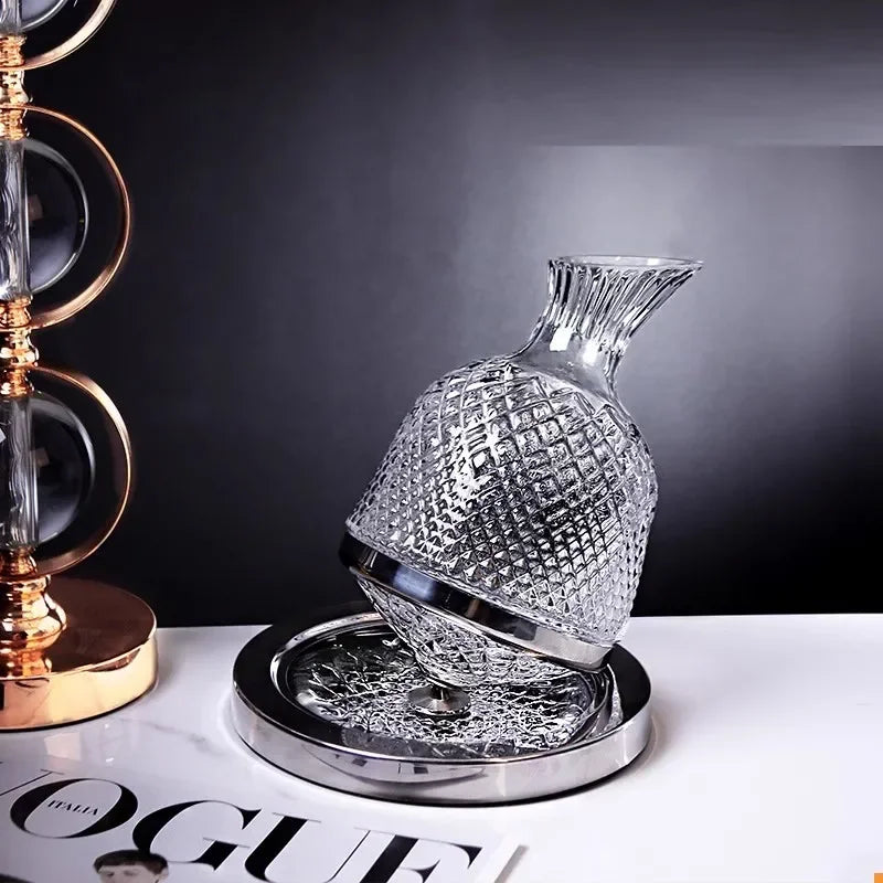 360 Rotating Wine Decanter Tumbler 1500ml Decanter Dispenser Crystal Glass Bottle Wine Aerator Mirror Jug Gift Bar Decoration
